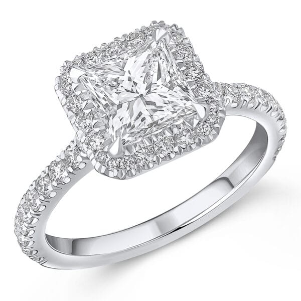Princess Cut Oyster Deluxe 1.5ct Diamond Engagement Ring with Diamond Set Shoulders