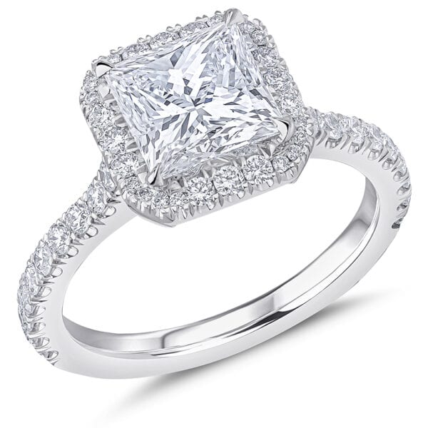 Princess Cut Oyster Deluxe 2ct Diamond Engagement Ring with Diamond Set Shoulders
