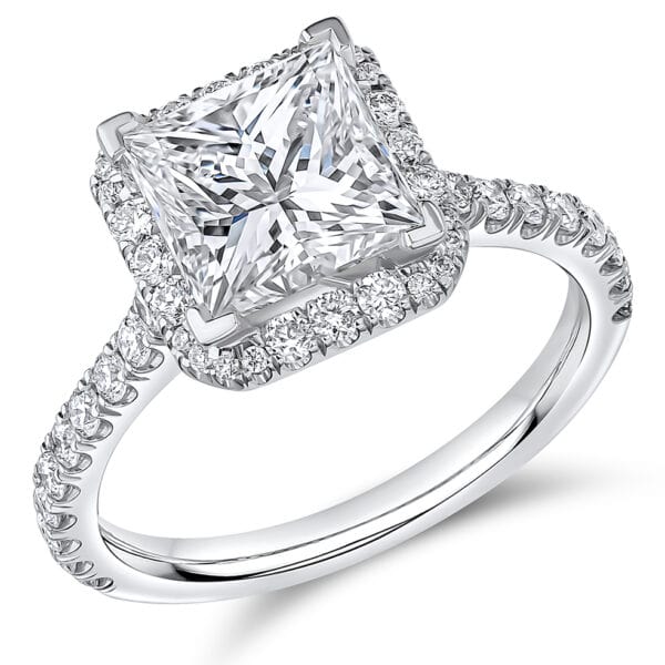 Princess Cut Oyster Deluxe 2.5ct Diamond Engagement Ring with Diamond Set Shoulders
