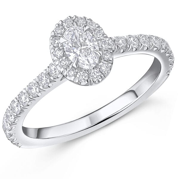 Oval Cut Oyster Deluxe 0.25ct Diamond Engagement Ring with Diamond Set Shoulders