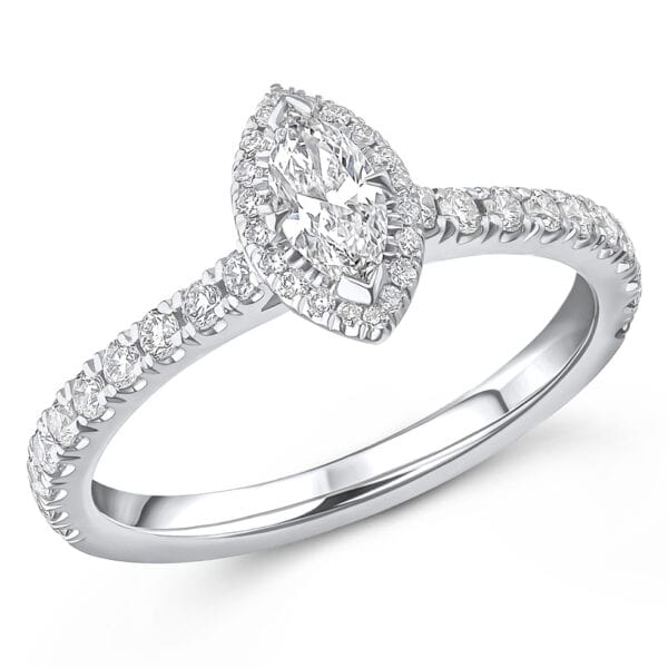 Marquise Cut Oyster Deluxe 0.25ct Diamond Engagement Ring with Diamond Set Shoulders