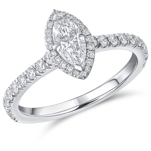Marquise Cut Oyster Deluxe 0.4ct Diamond Engagement Ring with Diamond Set Shoulders
