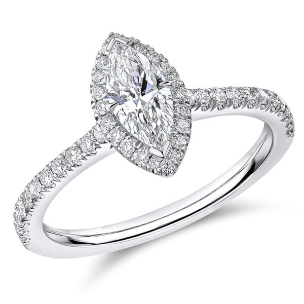 Marquise Cut Oyster Deluxe 0.5ct Diamond Engagement Ring with Diamond Set Shoulders