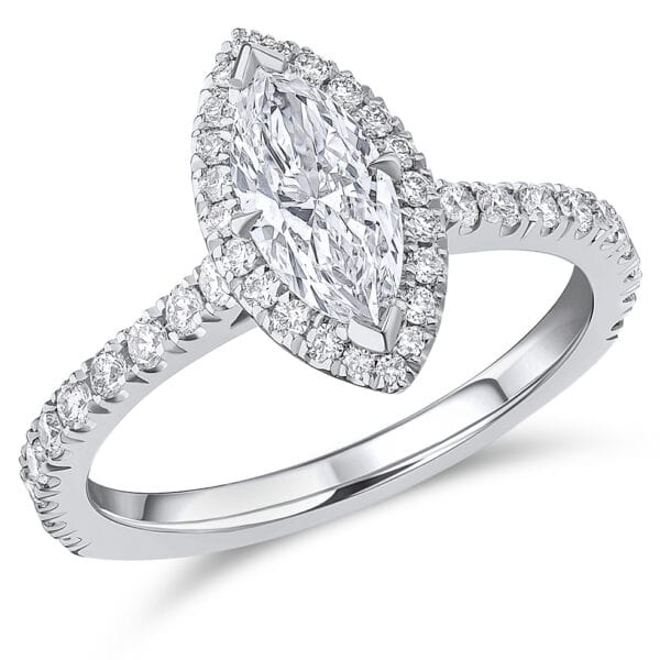 Marquise Cut Oyster Deluxe 0.7ct Diamond Engagement Ring with Diamond Set Shoulders