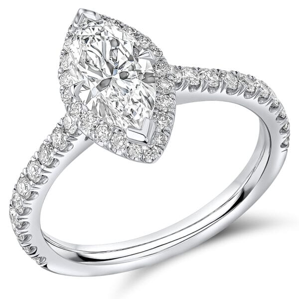 Marquise Cut Oyster Deluxe 1ct Diamond Engagement Ring with Diamond Set Shoulders