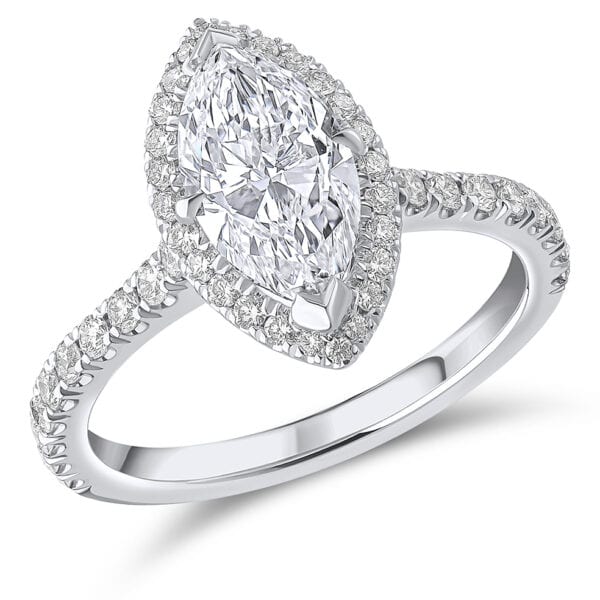 Marquise Cut Oyster Deluxe 1.5ct Diamond Engagement Ring with Diamond Set Shoulders