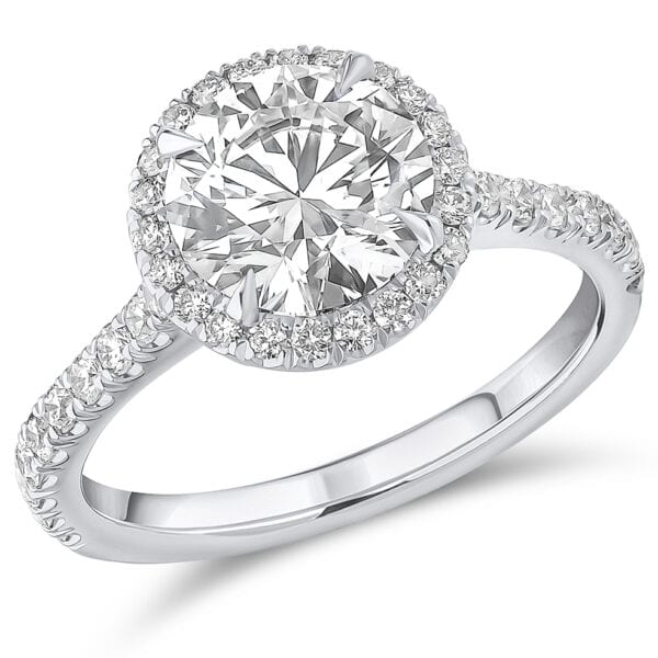 Round Brilliant Oyster Deluxe 2ct Diamond Engagement Ring with Diamond Set Shoulders