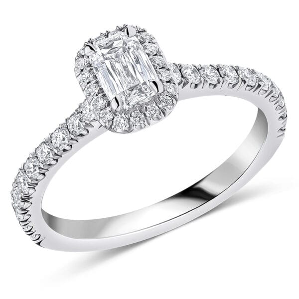 Crisscut Emerald Oyster Deluxe 0.5ct Diamond Engagement Ring with Diamond Set Shoulders