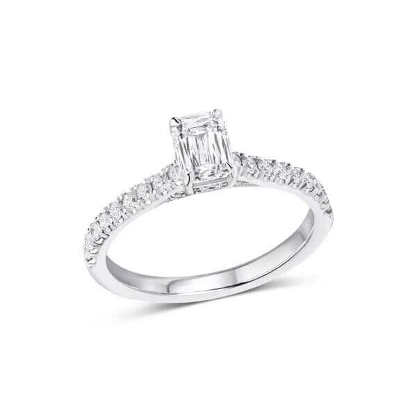 Crisscut Emerald Hidden Halo, Oyster Deluxe 0.5ct Diamond Engagement Ring with Diamond Set Shoulders