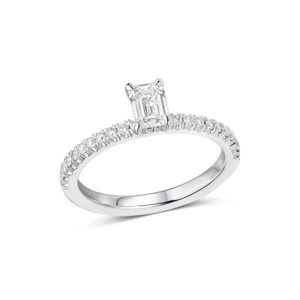 Emerald Cut Hidden Halo, Oyster Deluxe 0.5ct Diamond Engagement Ring with Diamond Set Shoulders