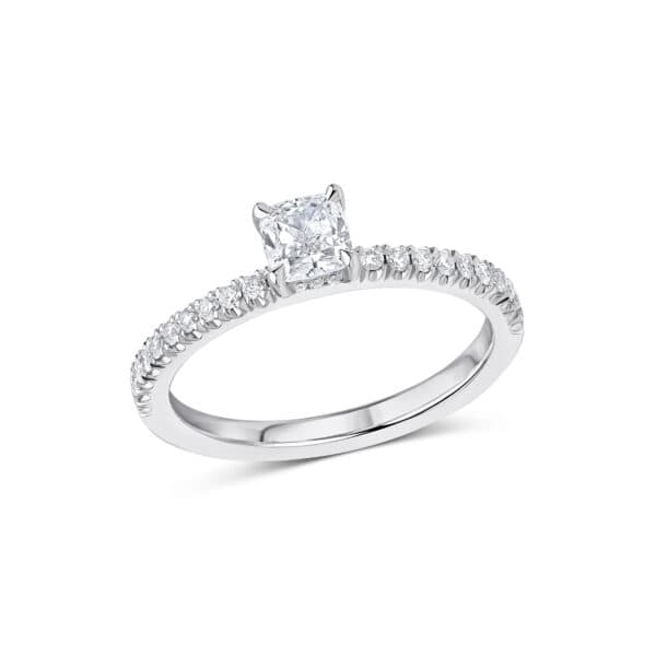 Cushion Cut Hidden Halo, Oyster Deluxe 0.5ct Diamond Engagement Ring with Diamond Set Shoulders