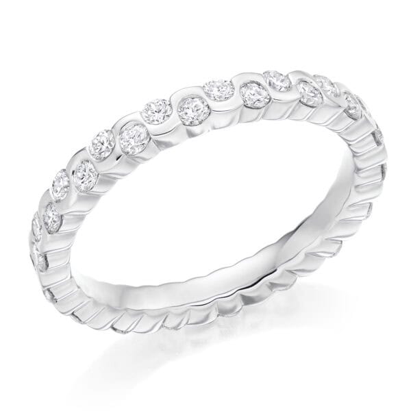 Round Brilliant Diamond Eternity Style Ring, Rubover Set with 100% Diamond Coverage, 2.6mm 1 Carat Total Diamond Weight