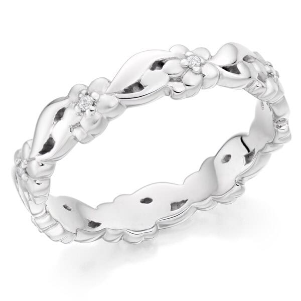 Organic Shaped, Round Brilliant Diamond, Claw Set Eternity or Wedding Ring with 100% Diamond Coverage, 4.25mm width
