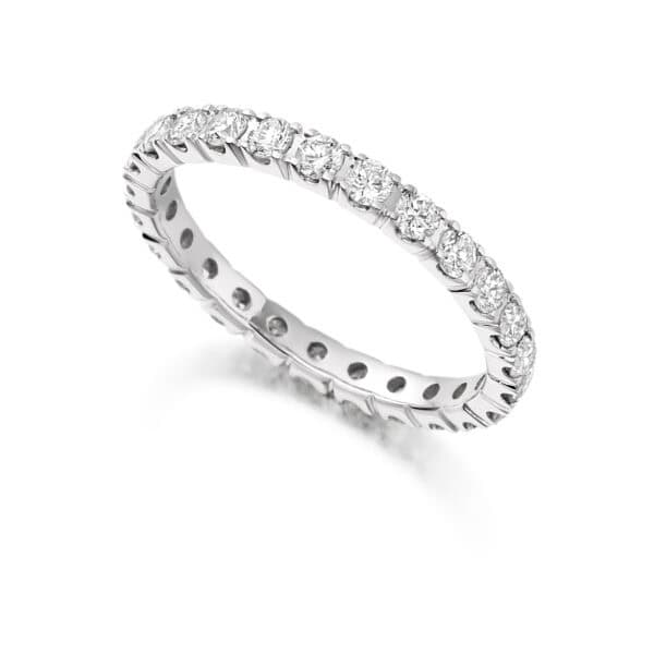 Round Brilliant Diamond Eternity Style Ring, Claw Set with 100% Diamond Coverage, 2.3mm 1 Carat Total Diamond Weight