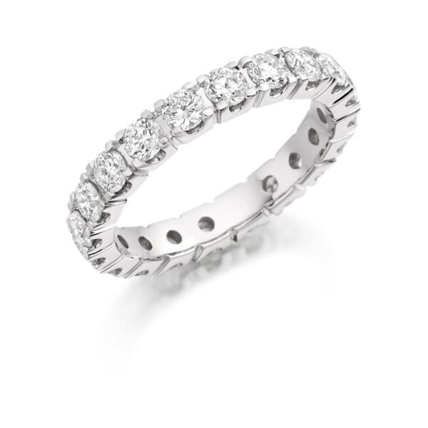 Round Brilliant Diamond Eternity Style Ring, Claw Set with 100% Diamond Coverage, 3.2mm 2 Carat Total Diamond Weight