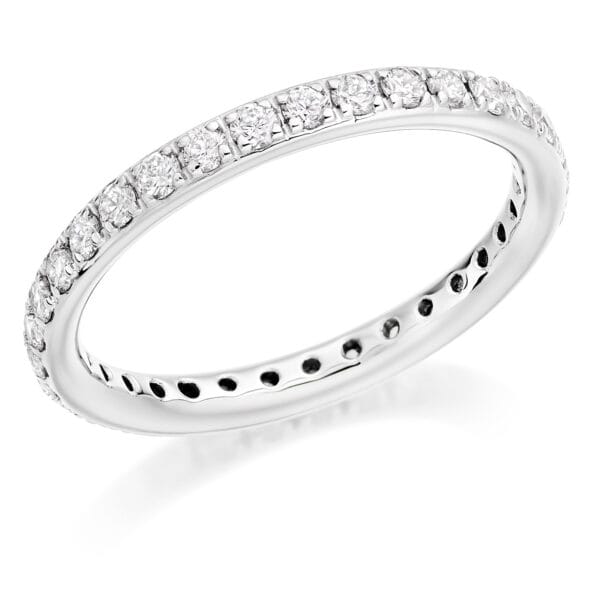 Claw Set, Round Brilliant Diamond Eternity Ring with 100% Diamond Coverage, 2.3 mm Width