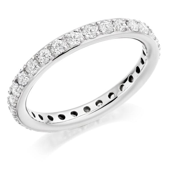 Claw Set, Round Brilliant Diamond Eternity Ring with 100% Diamond Coverage, 2.7 mm Width