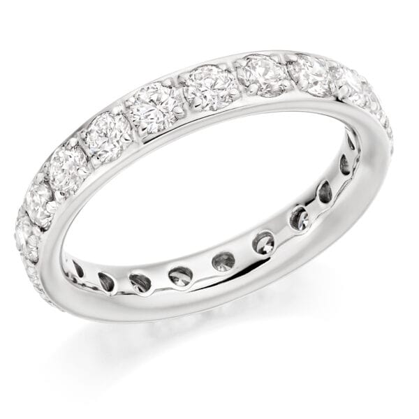 Round Brilliant Diamond Eternity Style Ring, Claw Set with 100% Diamond Coverage, 3.5mm 2 Carat Total Diamond Weight