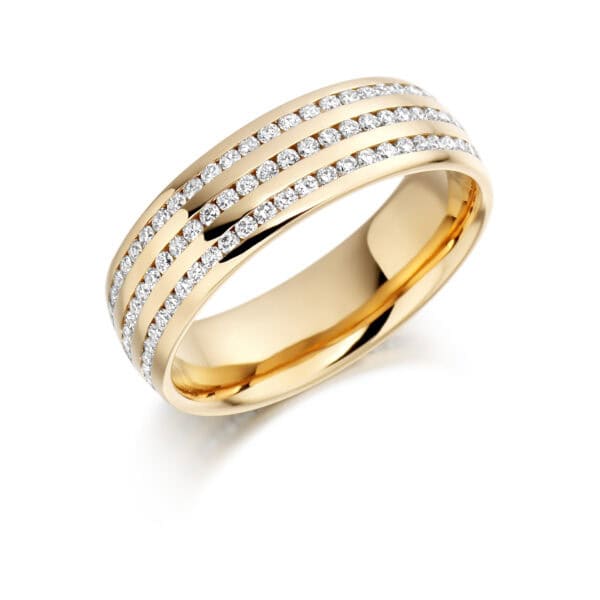 Round Brilliant Diamond Eternity Style Ring, Triple Row Channel Set with 100% Diamond Coverage, 5.8mm 1 Carat Total Diamond Weight