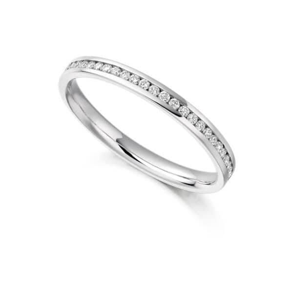 Channel Set, Round Brilliant Diamond Eternity Ring with 100% Diamond Coverage, 2.2 mm Width