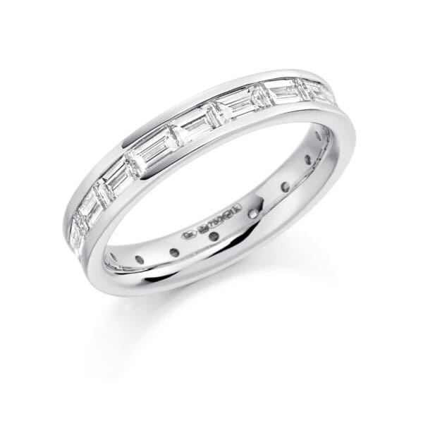 Baguette Cut Diamond Eternity Style Ring, Channel Set with 100% Diamond Coverage, 3.8mm 2 Carat Total Diamond Weight