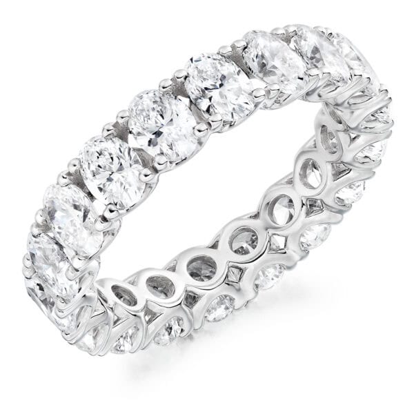 Oval Cut Diamond Eternity Style Ring, Claw Set with 100% Diamond Coverage, 4.8mm 4.5 Carat Total Diamond Weight