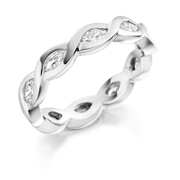 Marquise Cut Diamond Eternity Style Ring, Entwined Rubover Set with 100% Diamond Coverage, 4.2mm 1 Carat Total Diamond Weight
