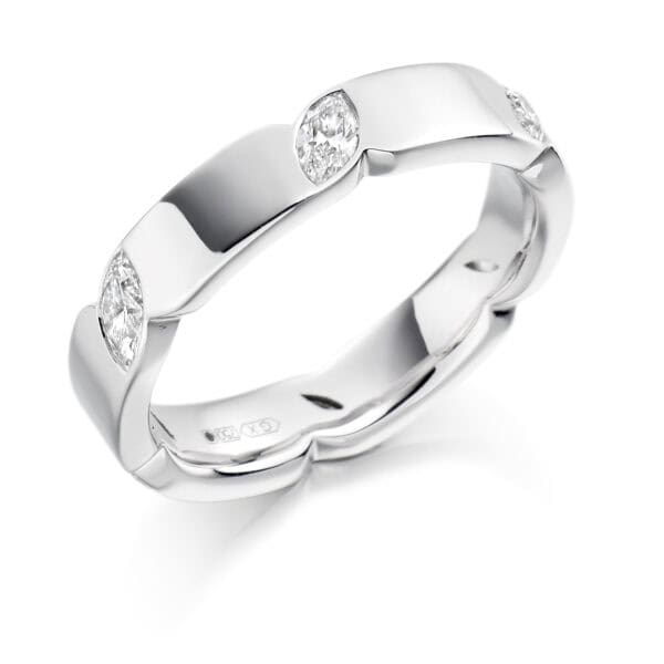Marquise Cut Diamond Eternity Style Ring, Rubover Set with 100% Diamond Coverage, 4.2mm 0.62 Carat Total Diamond Weight