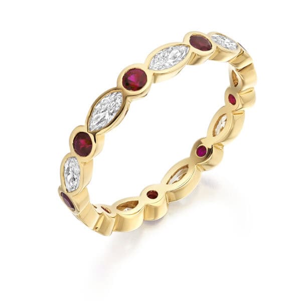 Ruby and Diamond Round Brilliant Rubover Set Full Eternity Ring with 100% Diamond Coverage