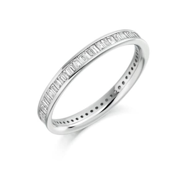 Baguette Cut Diamond Eternity Style Ring, Channel Set with 100% Diamond Coverage, 2.7mm 0.75 Carat Total Diamond Weight