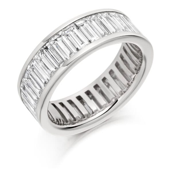 Baguette Cut Diamond Eternity Style Ring, Channel Set with 100% Diamond Coverage, 6.7mm 4.5 Carat Total Diamond Weight