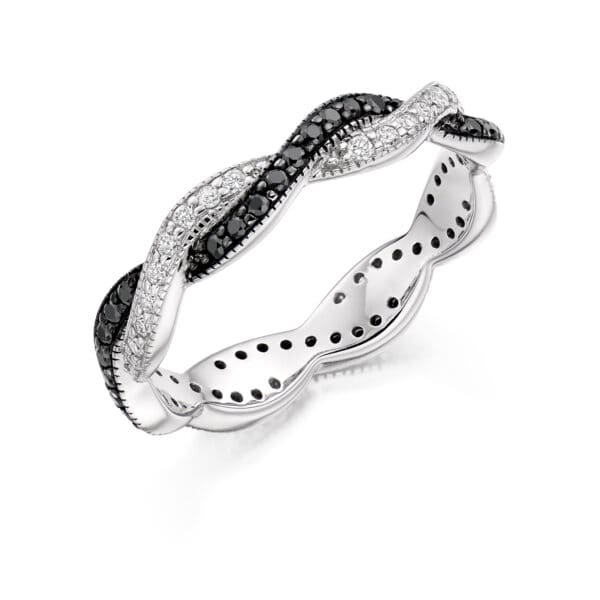 Black Diamond and Diamond Round Brilliant Pavé Set Full Eternity Ring with 100% Diamond Coverage