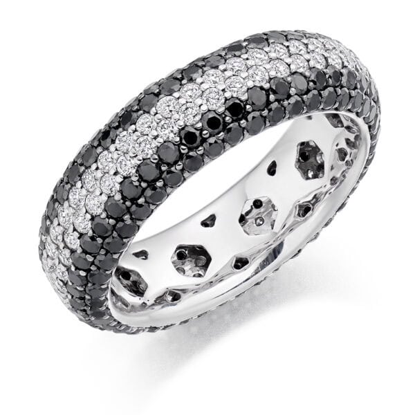 Black Diamond and Diamond Round Brilliant Pavé Set Full Eternity Ring with 100% Diamond Coverage