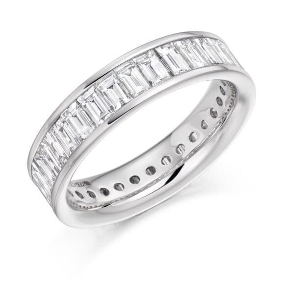 Baguette Cut Diamond Eternity Style Ring, Channel Set with 100% Diamond Coverage, 5mm 3 Carat Total Diamond Weight