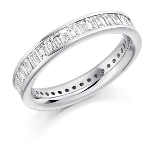 Baguette Cut Diamond Eternity Style Ring, Channel Set with 100% Diamond Coverage, 3.9mm 2 Carat Total Diamond Weight