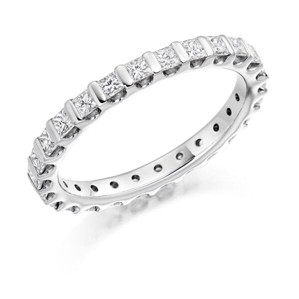 Bar Set, Princess Cut Diamond Eternity Ring with 100% Diamond Coverage, 2.5 mm Width