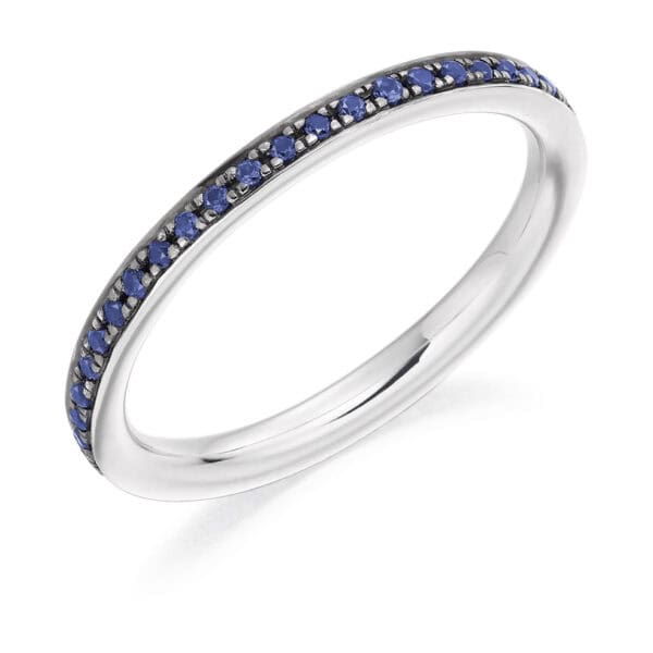Blue Sapphire and Diamond Round Brilliant Grain Set Full Eternity Ring with 100% Diamond Coverage