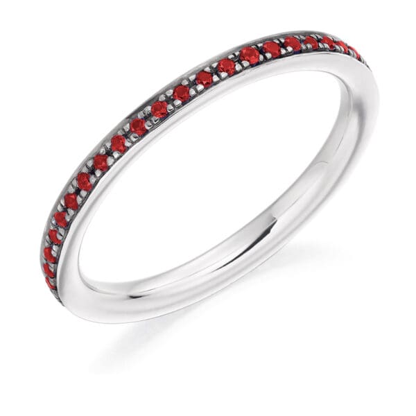 Ruby and Diamond Round Brilliant Grain Set Full Eternity Ring with 100% Diamond Coverage