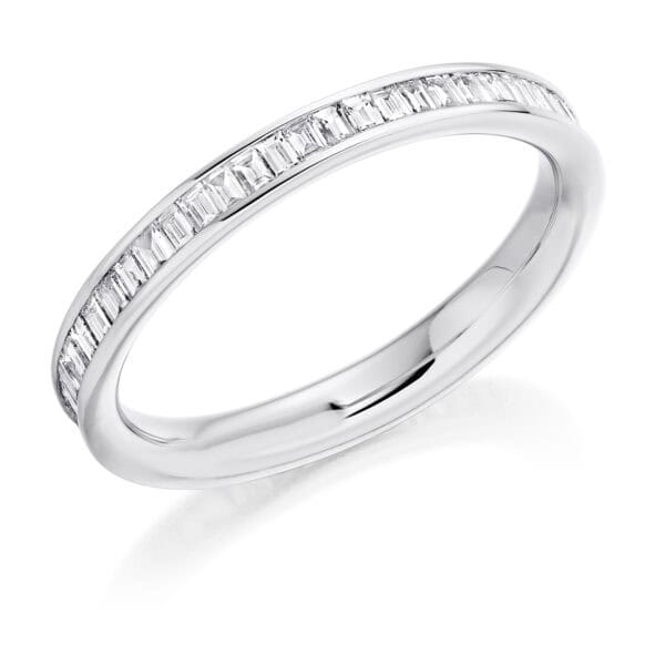 Baguette Cut Diamond Eternity Style Ring, Channel Set with 100% Diamond Coverage, 2.7mm 0.8 Carat Total Diamond Weight