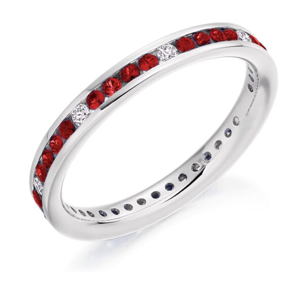 Ruby and Diamond Round Brilliant Channel Set Full Eternity Ring with 100% Diamond Coverage