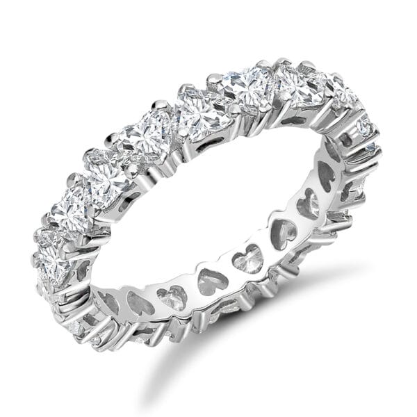 Heart Cut Diamond Eternity Style Ring, Claw Set with 100% Diamond Coverage, 4mm 3 Carat Total Diamond Weight
