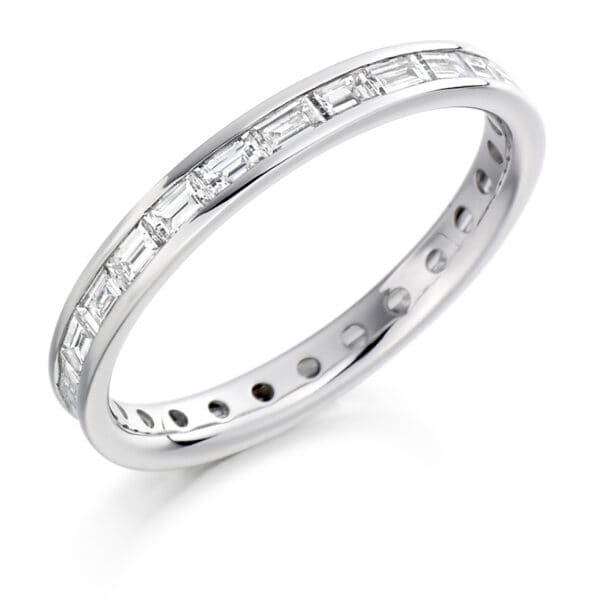 Baguette Cut Diamond Eternity Style Ring, Channel Set with 100% Diamond Coverage, 2.6mm 1 Carat Total Diamond Weight