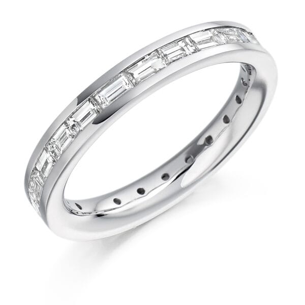 Baguette Cut Diamond Eternity Style Ring, Channel Set with 100% Diamond Coverage, 3.3mm 1.5 Carat Total Diamond Weight