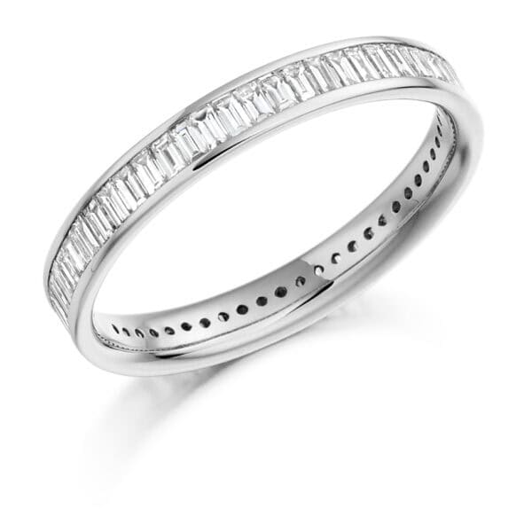 Baguette Cut Diamond Eternity Style Ring, Channel Set with 100% Diamond Coverage, 2.7mm 1.05 Carat Total Diamond Weight