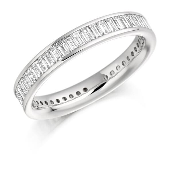 Baguette Cut Diamond Eternity Style Ring, Channel Set with 100% Diamond Coverage, 3.5mm 1.5 Carat Total Diamond Weight