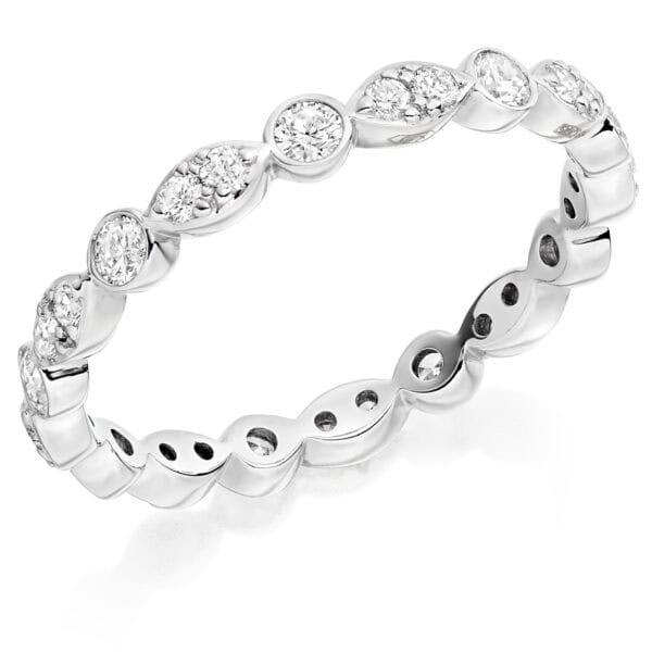 Rubover Set, Grain Set, Round Brilliant Diamond Eternity Ring with 100% Diamond Coverage, 2.6 mm Width