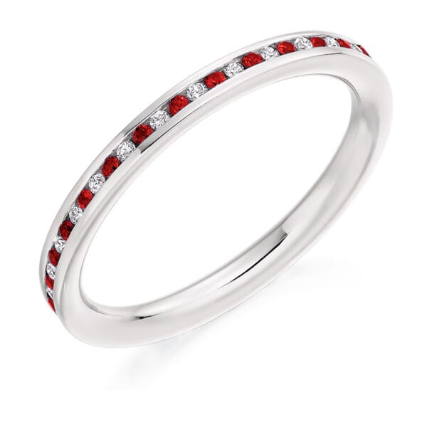 Ruby and Diamond Round Brilliant Channel Set Full Eternity Ring with 100% Diamond Coverage