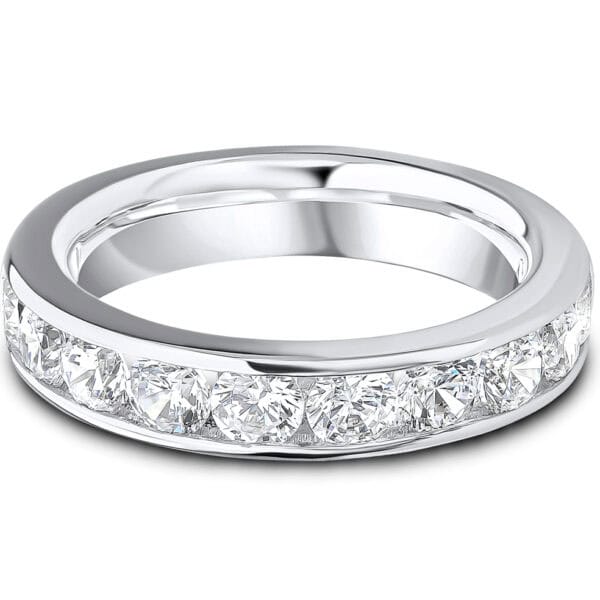 Channel Set, Round Brilliant Diamond Eternity Ring with 100% Diamond Coverage, 4.6 mm Width