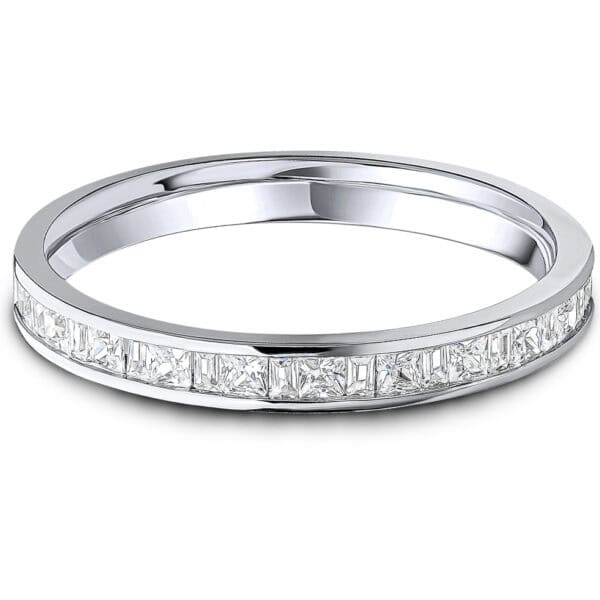 Channel Set, Princess Cut, Baguette Cut Diamond Eternity Ring with 100% Diamond Coverage, 2.5 mm Width