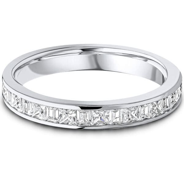 Channel Set, Princess Cut, Baguette Cut Diamond Eternity Ring with 30% Diamond Coverage, 3.1 mm Width